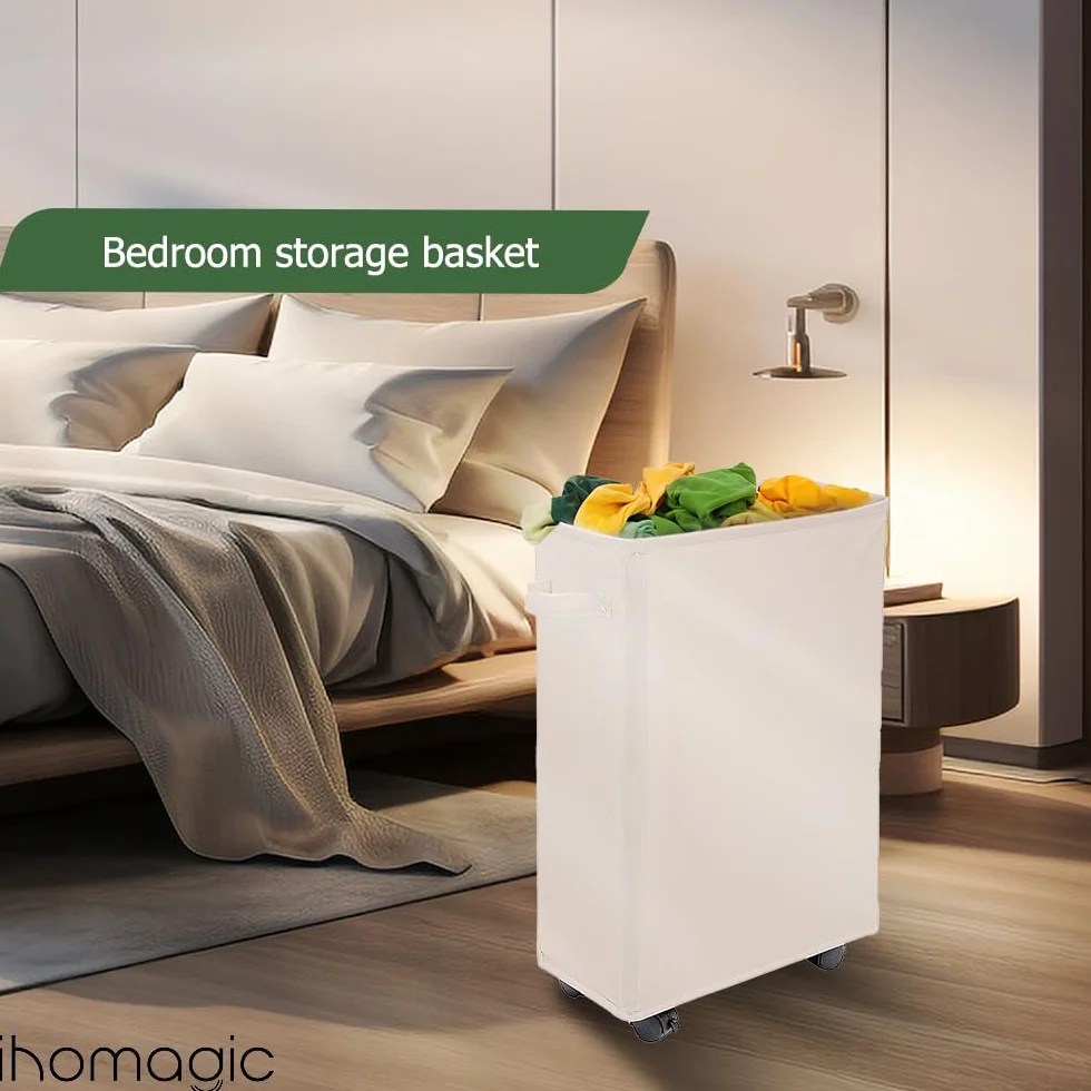 Cesto della Biancheria con Ruote 40L - Cesta Portabiancheria Pieghevole Rettangolare Beige