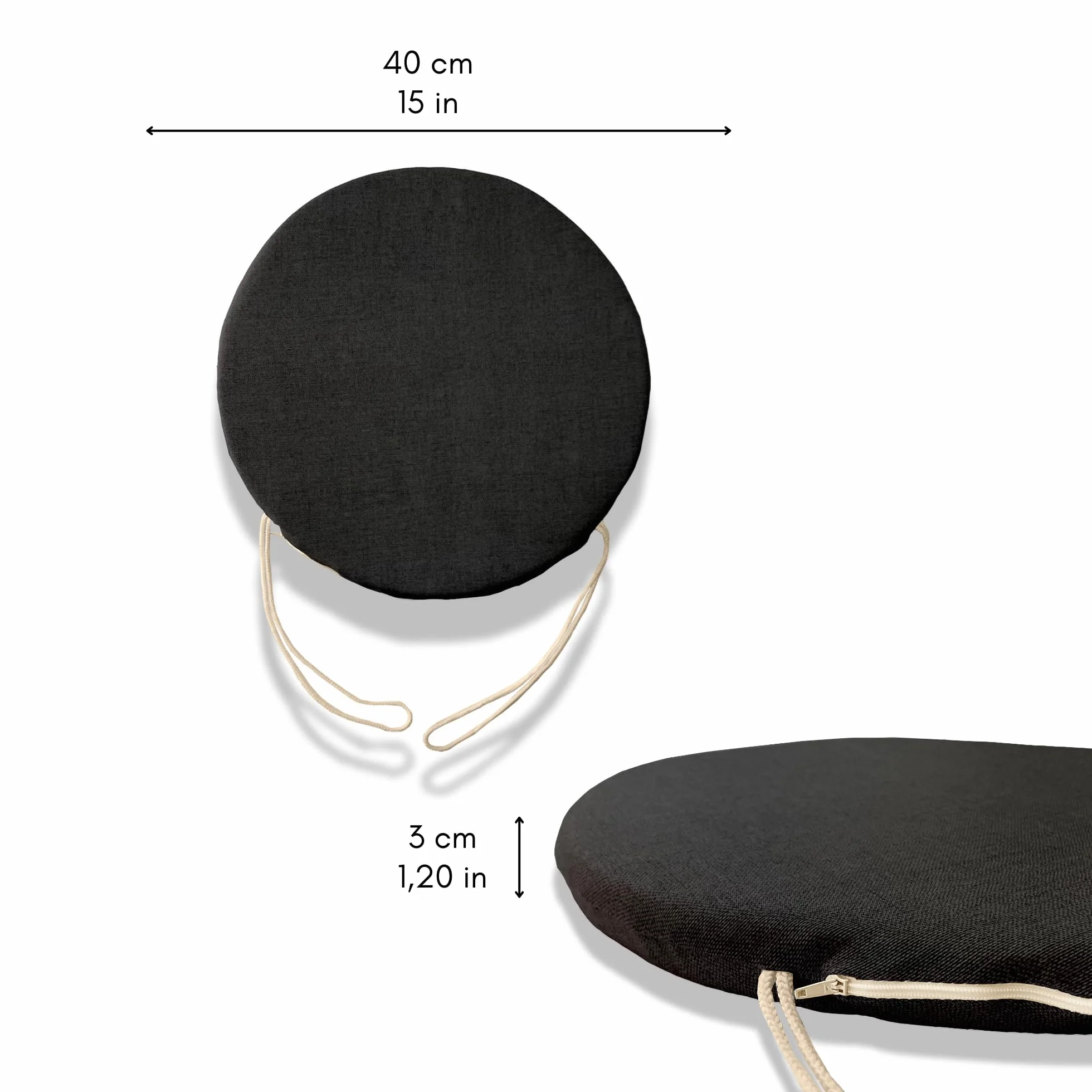 Cuscini Rotondi per Sedia Cucina Sfoderabili made in Italy Spessore 3 cm Diametro 40 cm Antracite