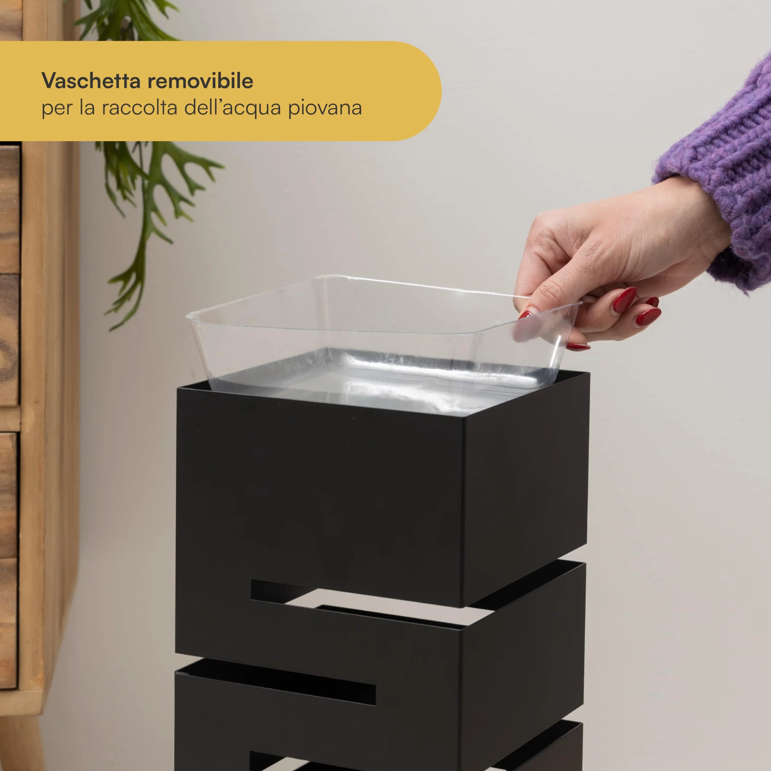 Baroni Home Portaombrelli Design Moderno Porta Ombrelli in Metallo Nero Geometrico con 2 Gancini e Vaschetta Scolapioggia Rimovibile 15,5X15,5X49 cm…
