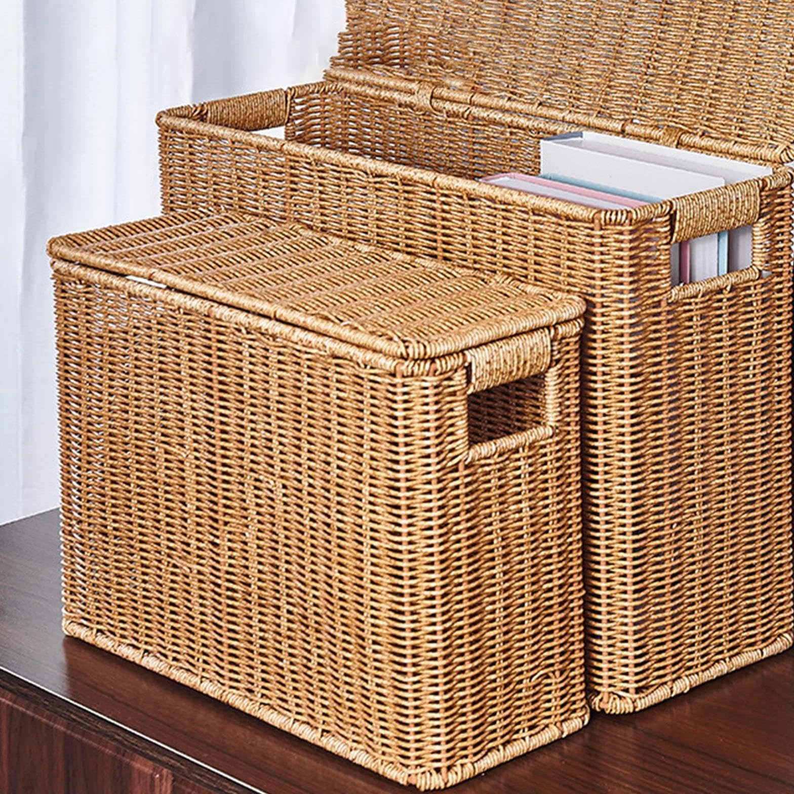 Cestino Portaoggetti Intrecciato in PP Porta Riviste S 38x15x27 cm