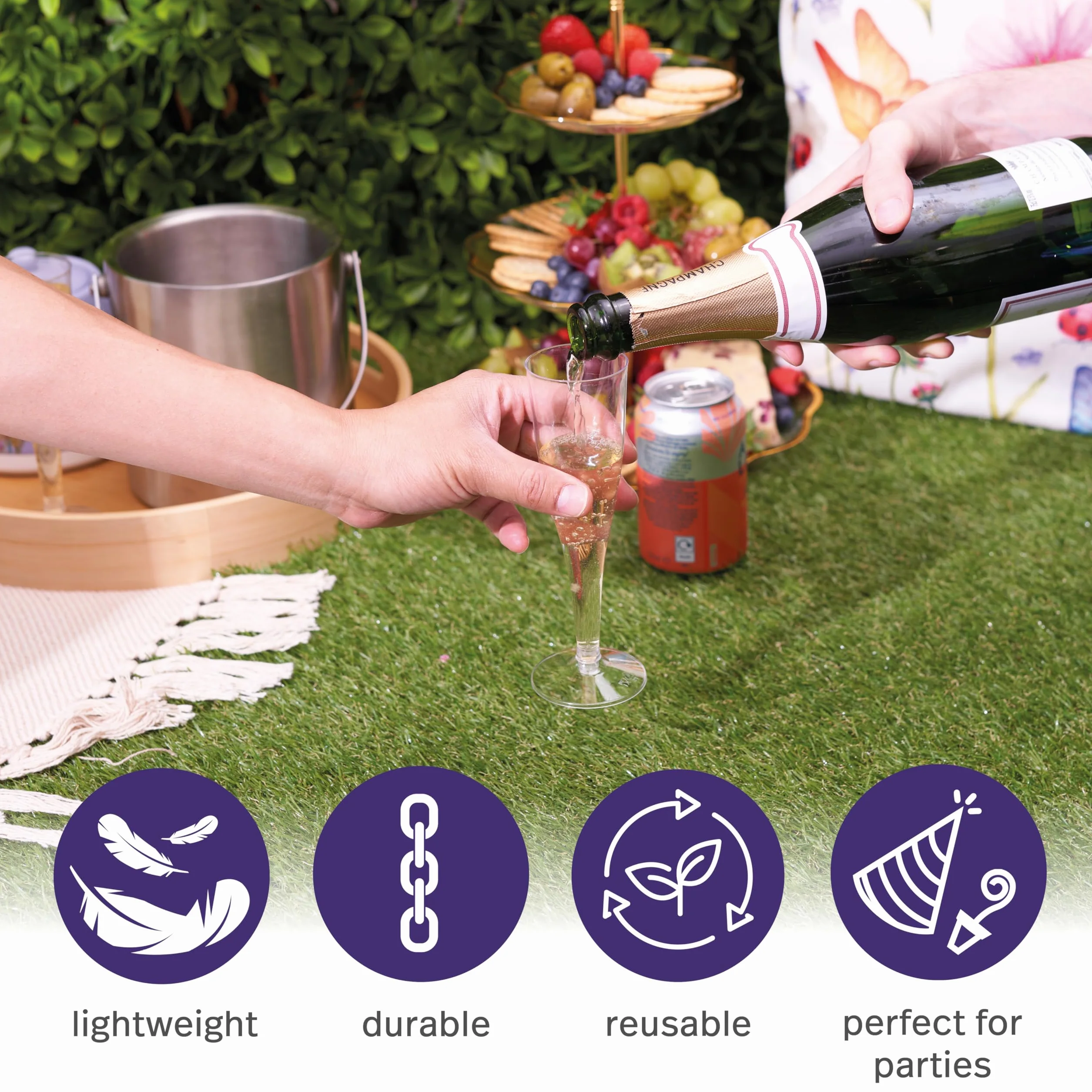 48 Calici Plastica Eleganti Flute da Champagne 133ml Resistenti Riutilizzabili