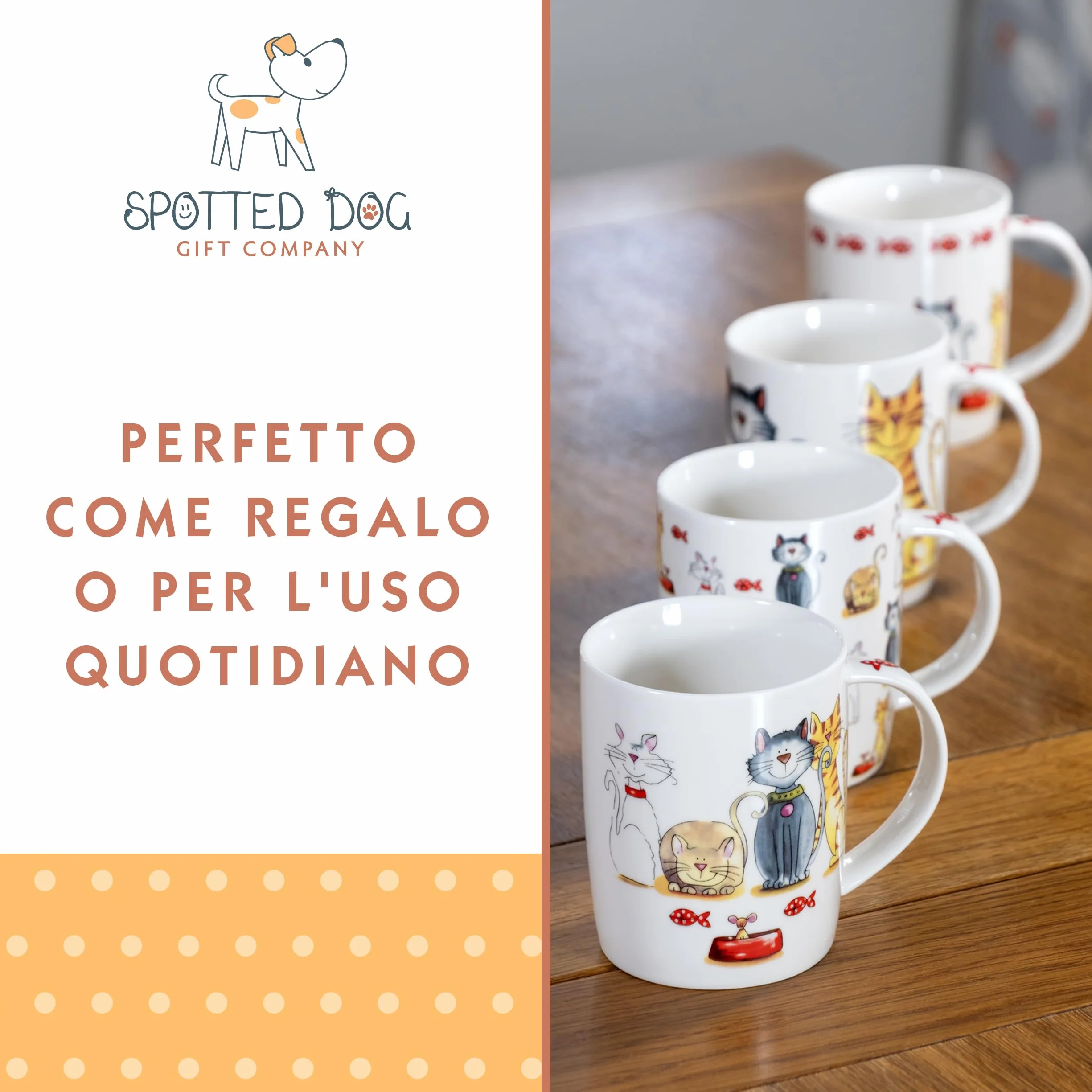 Set di 4 Tazze Gatto da Caffè in Ceramica 350 ml per Caffè e Tè, Regalo per Gattara