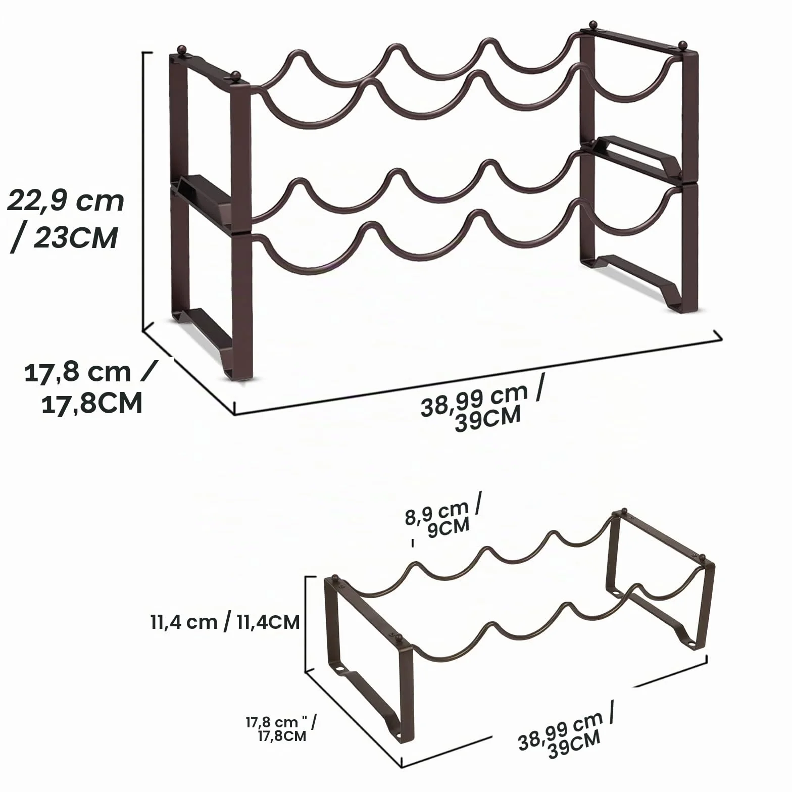 Scaffale per bottiglie in metallo, impilabile, portabottiglie per 8 bottiglie per cantina, bar e magazzino, Wine Rack stabile modulare espansibile per bottiglie e conservazione del vino (2 livelli)